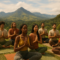 Group of people practicing yoga in the Andean mountains during a wellness retreat in Ecuador, connecting with nature for collective healing.